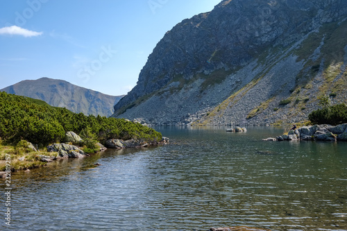 mountain lake in late summer in Slovakian Carpathian Tatra photo