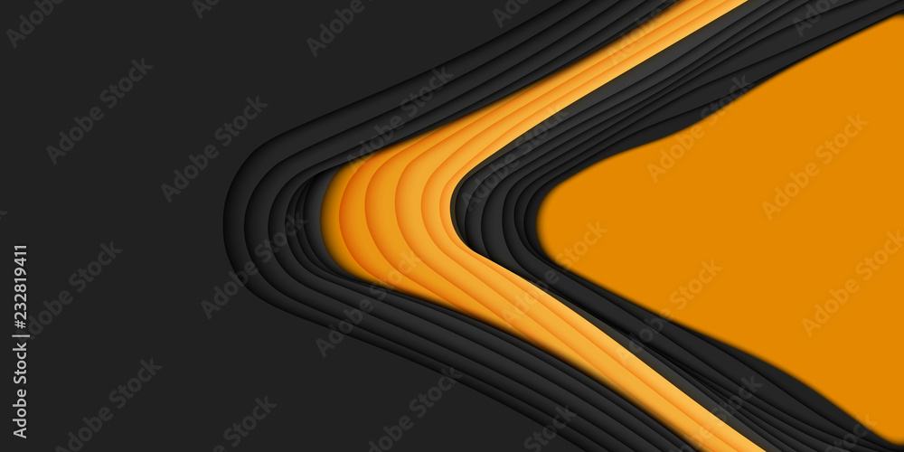 Vector 3D abstract background with paper cut shape. Orange and black ...