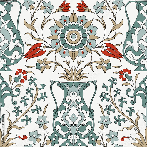 Traditional Arabic  ornament seamless. Floral Ornamental pattern. Iznik .Vector.  Background