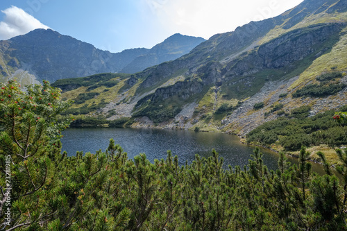 mountain lake in late summer in Slovakian Carpathian Tatra photo