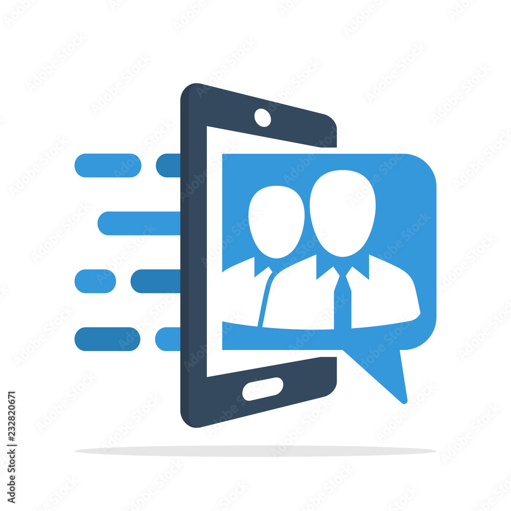 Vector illustration icon with the concept of communication support of expert teams via smartphone Vector illustration icon with the concept of communication support of expert teams via smartphone