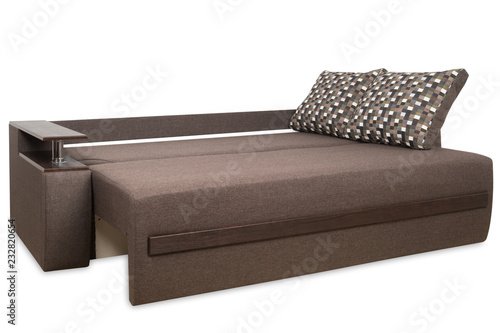 Brown sofa isolated on a white background.