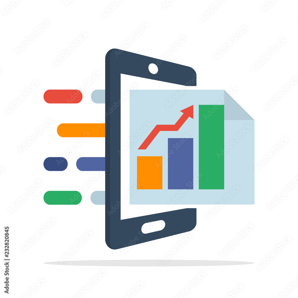 Vector illustration icon with the concept of accessing business analytics report information with a mobile application Vector illustration icon with the concept of accessing business analytics report information with a mobile application