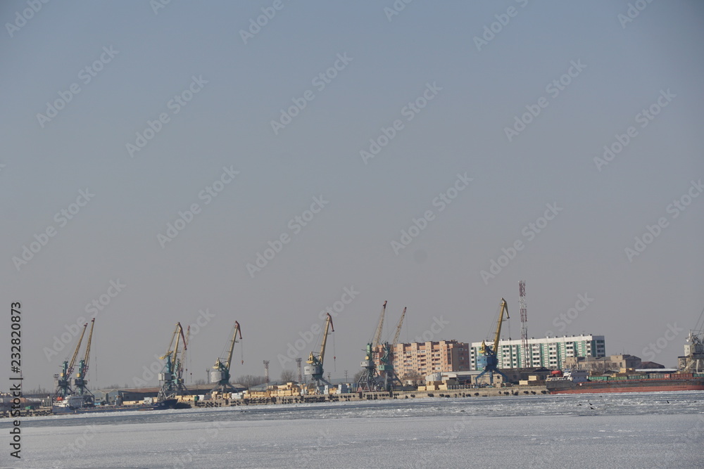 Fototapeta premium wintertime the city of Astrakhan the Volga river