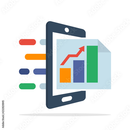 Vector illustration icon with the concept of accessing business analytics report information with a mobile application
