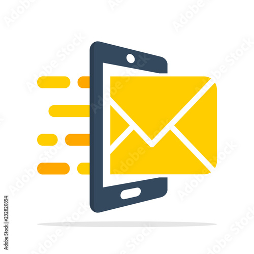 vector illustration icon with the concept of smartphone that receives a message notification photo