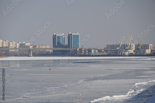 wintertime the city of Astrakhan the Volga river