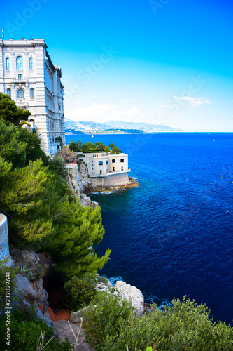 Panorama of the coastline and the Oceanographic Institute in the old town of Monaco on the Cote D'Azur