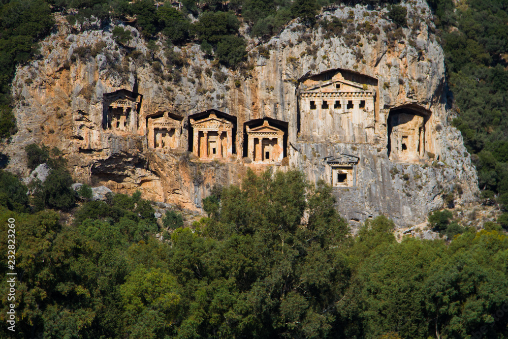 Dalyan rock king tombs in Turkey