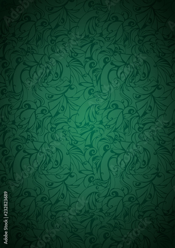 vintage green background with floral elements and darkening to the edges in Gothic style. Royal texture, vector Eps 10