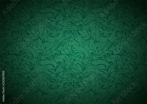 vintage green background with floral elements and darkening to the edges in Gothic style. Royal texture, vector Eps 10