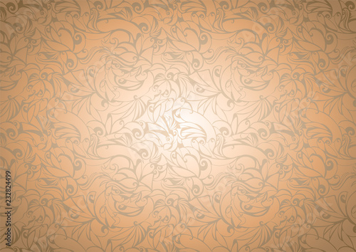 Vintage golden background with floral elements and darkening to the edges in Gothic style. Royal texture, vector Eps 10