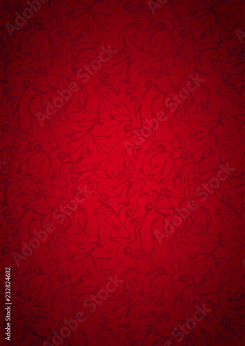 Vintage red background with floral elements and darkening to the edges in Gothic style. Royal texture, vector Eps 10