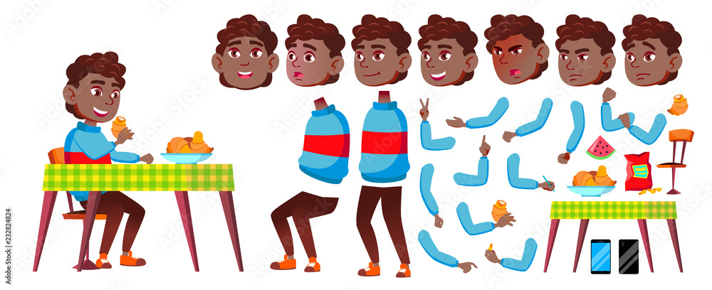 Boy Schoolboy Kid Vector. Black. Afro American. High School Child ...