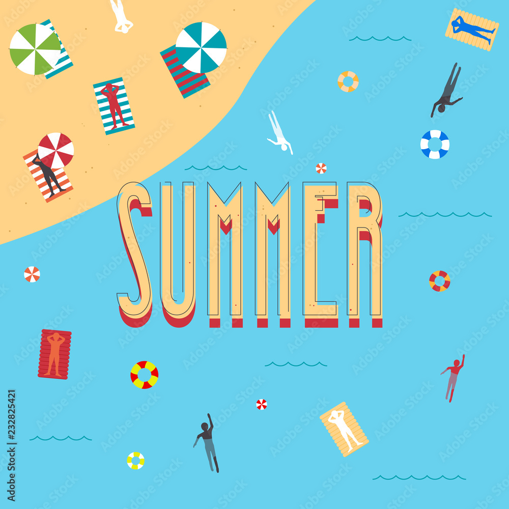 Summer on the beach top view illustration in flat style