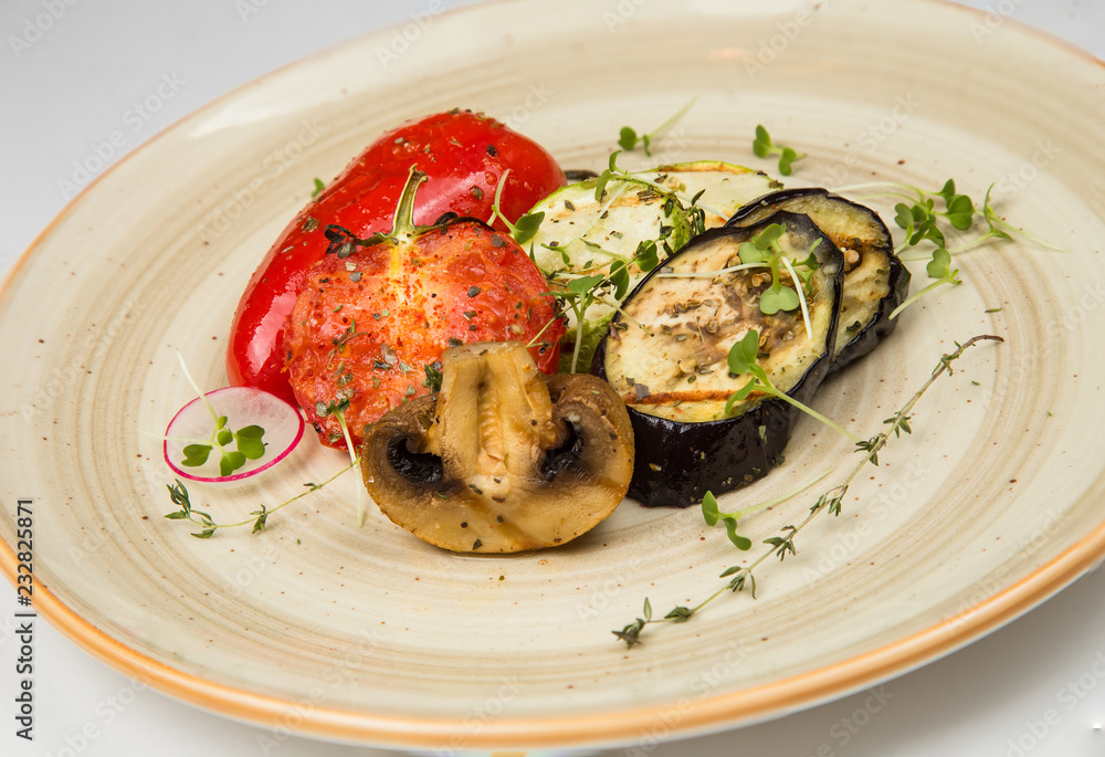 Grilled vegetables on a white background. Grilled vegetables on a white background.