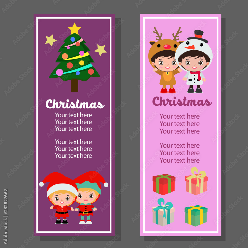 cute christmas vertical banner with kids costume cute christmas vertical banner with kids costume