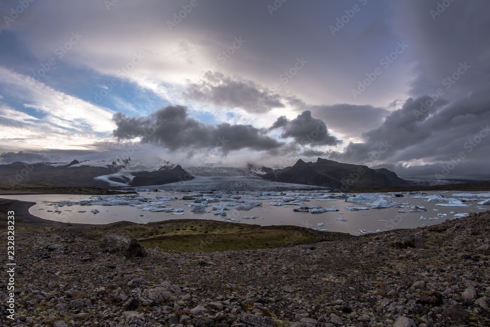 Fjallsárlón Glacier Lagoon in sunset, Iceland