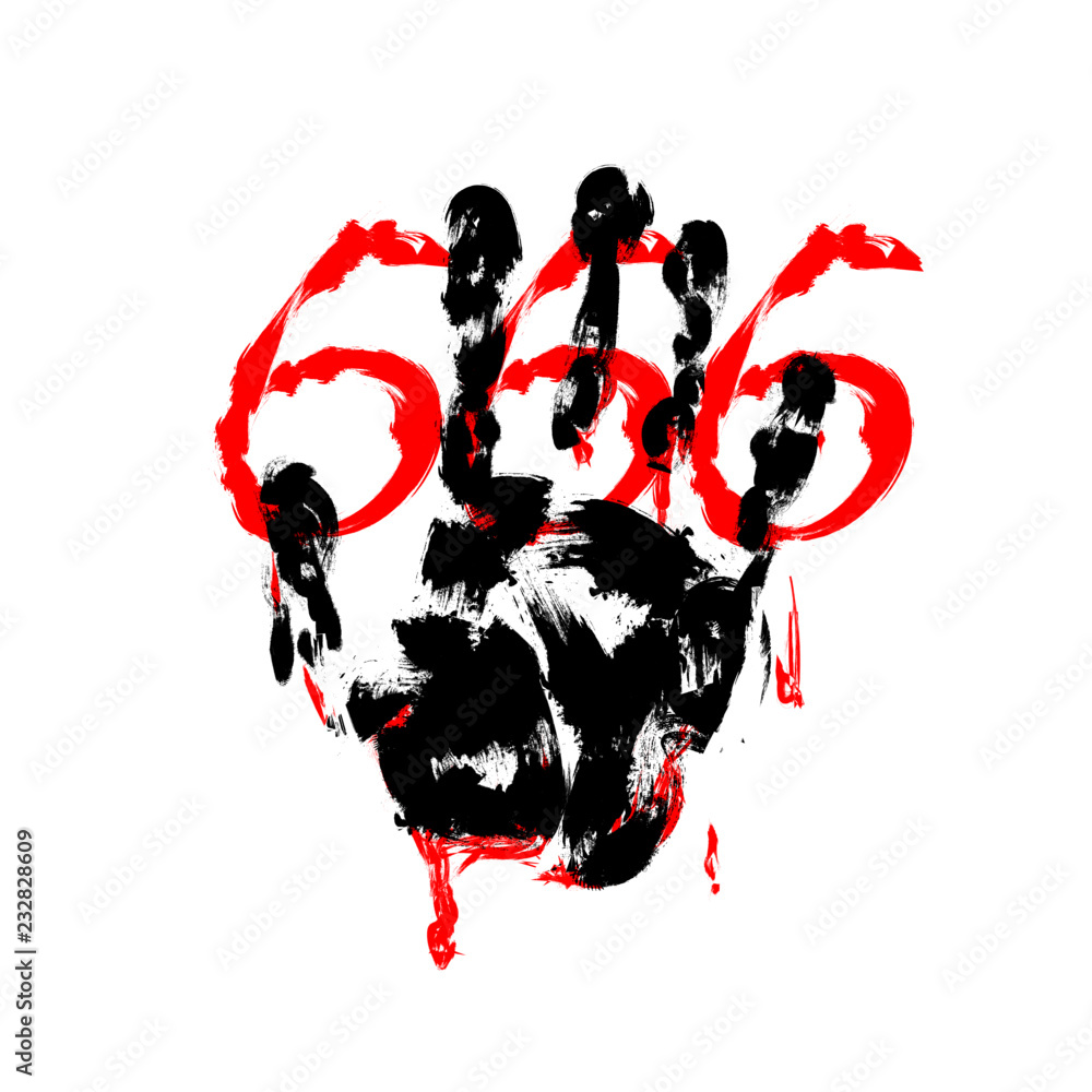 handprint 666 trash polka style tattoo template Stock Vector