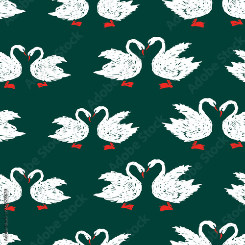 Seamless pattern of white swans