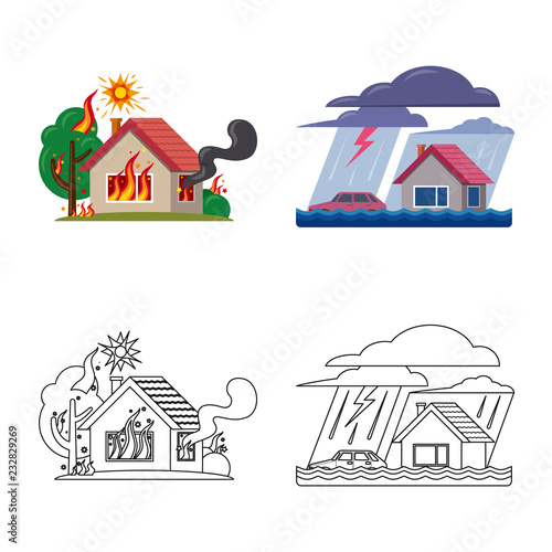 Vector illustration of natural and disaster icon. Set of natural and risk stock vector illustration.