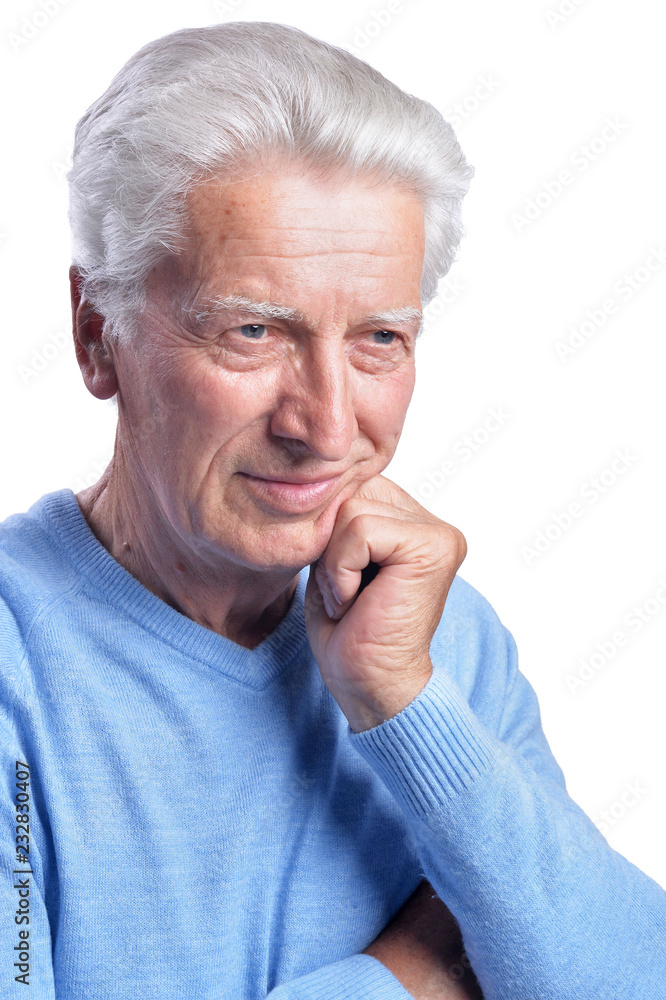 Portrait of thinking senior man on white background Portrait of thinking senior man on white background
