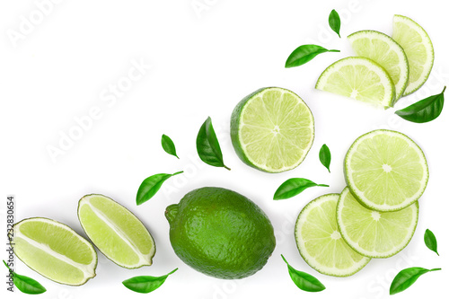 sliced lime isolated on white background with copy space for your text.. Top view. Flat lay pattern