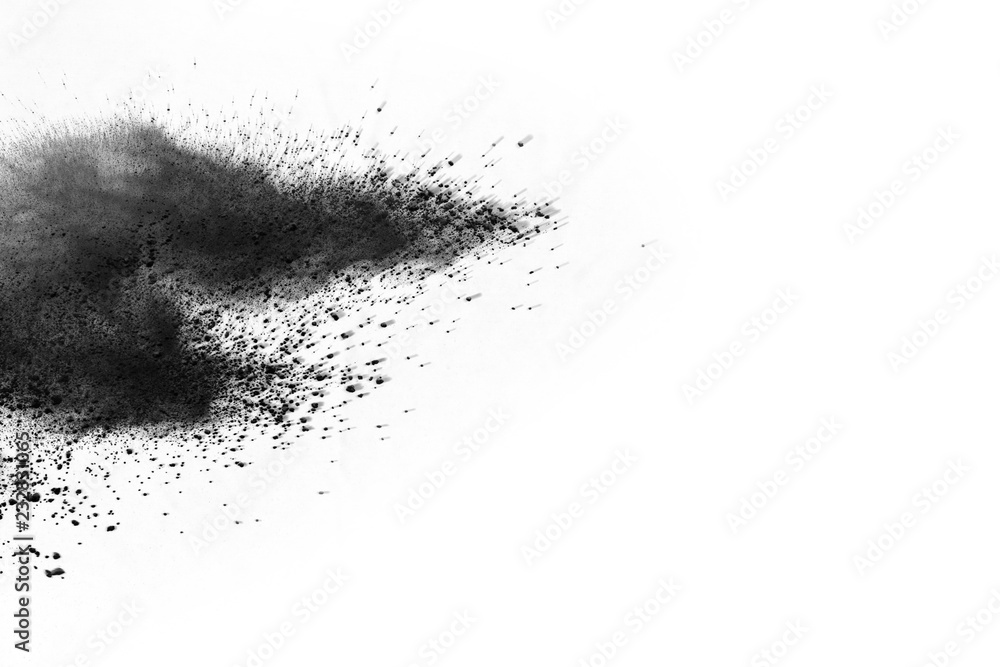 particles of charcoal on white background,abstract powder splatted on white background,Freeze motion of black powder exploding or throwing black powder. particles of charcoal on white background,abstract powder splatted on white background,Freeze motion of black powder exploding or throwing black powder.