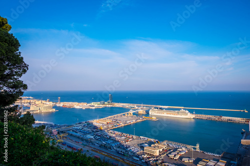 Harbour view from Montjuic in Barcelona, Catalonia, Spain.