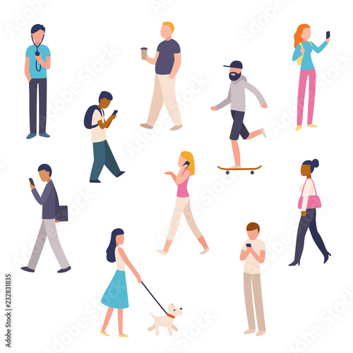 Urban people walking set