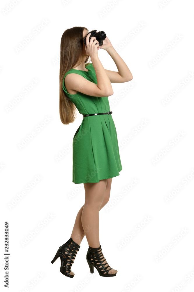 Portrait of young beautiful caucasian woman with camera Portrait of young beautiful caucasian woman with camera