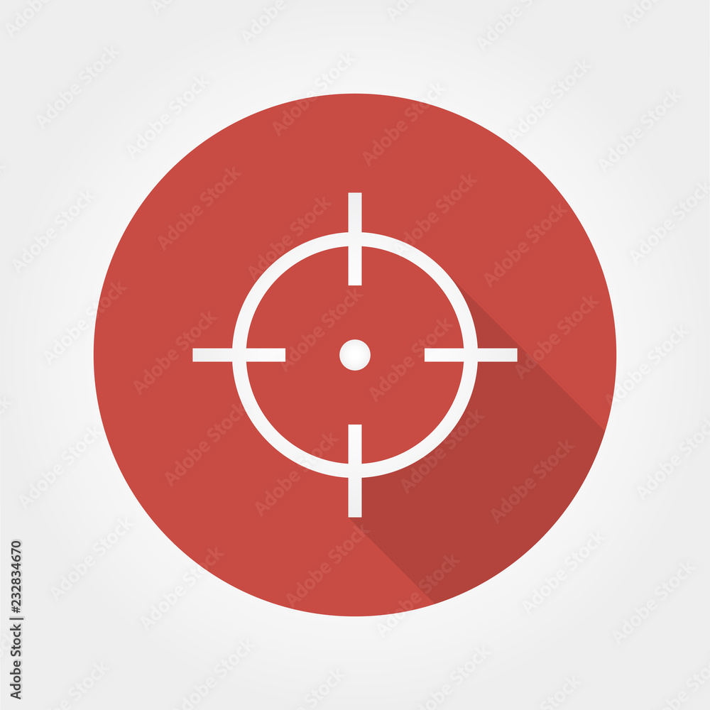 Aim icon isolated on red background with long shadow. flat icon Aim icon isolated on red background with long shadow. flat icon
