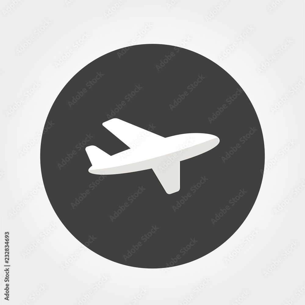 Flat Airplane web icon on gray, button
