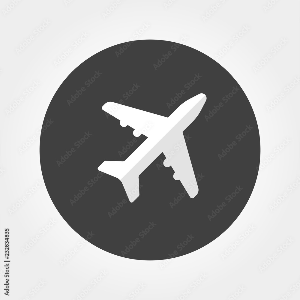 Flat Airplane web icon on gray, button Flat Airplane web icon on gray, button