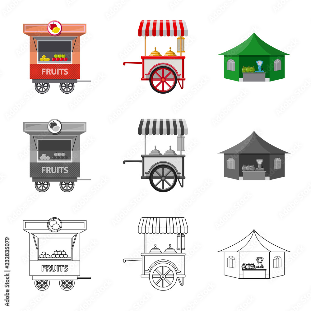 Vector design of market and exterior symbol. Collection of market and food stock symbol for web.