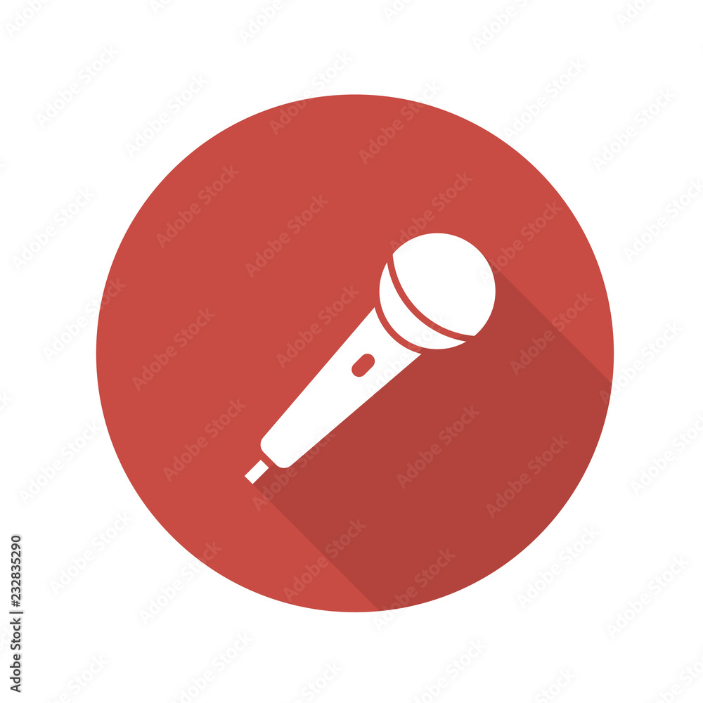 Flat Microphone web icon on red button with drop shadow Flat Microphone web icon on red button with drop shadow