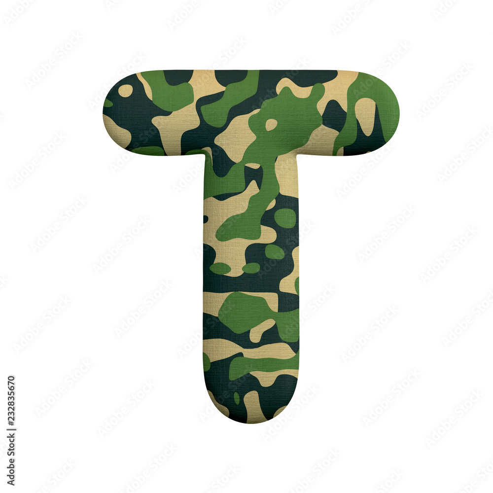 Obraz premium Army letter T - Uppercase 3d Camo font - Army, war or survivalism concept