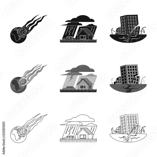 Vector illustration of natural and disaster icon. Set of natural and risk stock vector illustration.