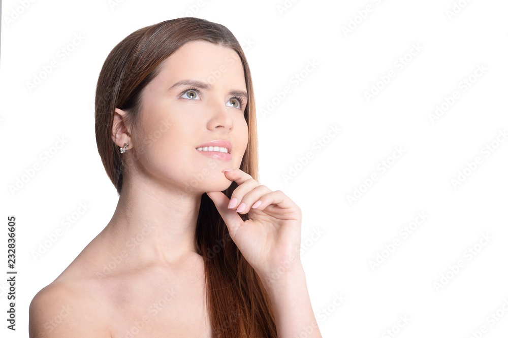 Close up portrait of beautiful young woman with perfect skin Close up portrait of beautiful young woman with perfect skin