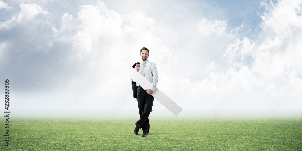 Businessman and pointing banner Businessman and pointing banner