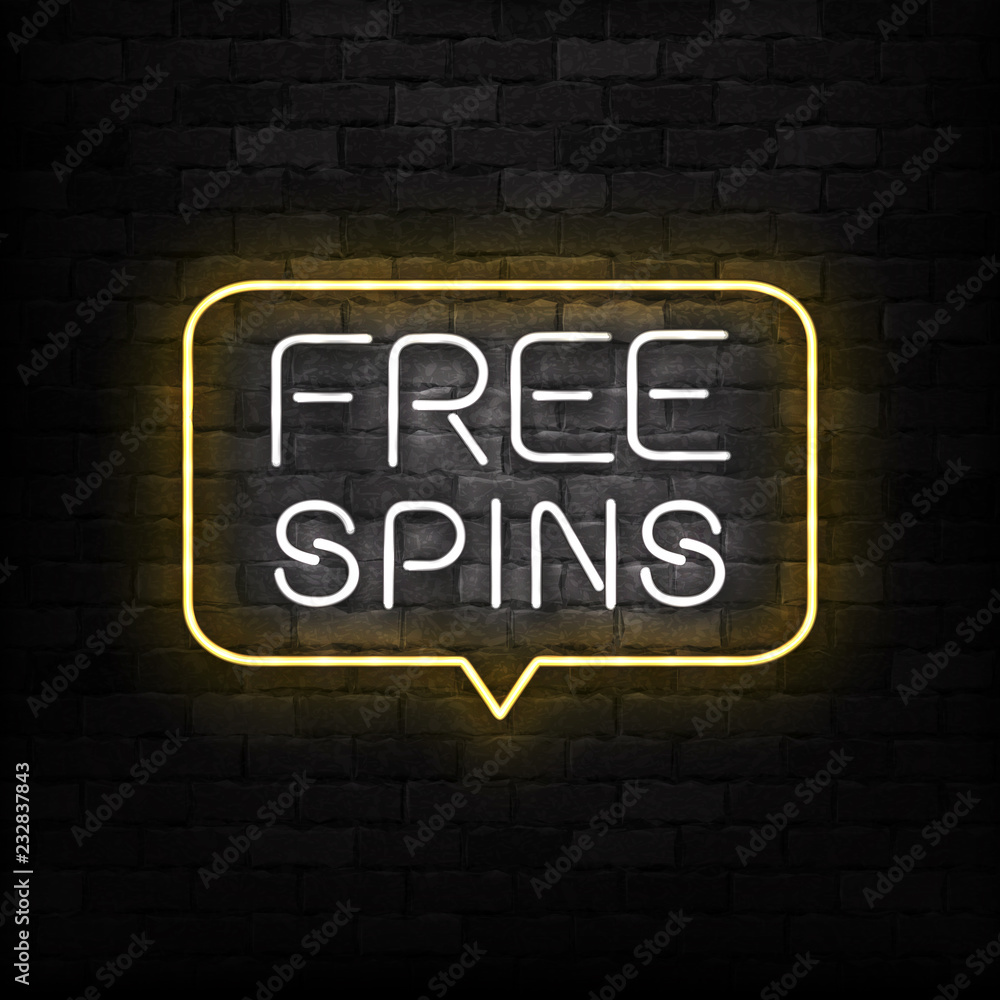 Obraz premium Vector realistic isolated neon sign of Free Spins logo for decoration and covering on the wall background. Concept of bonus and casino.