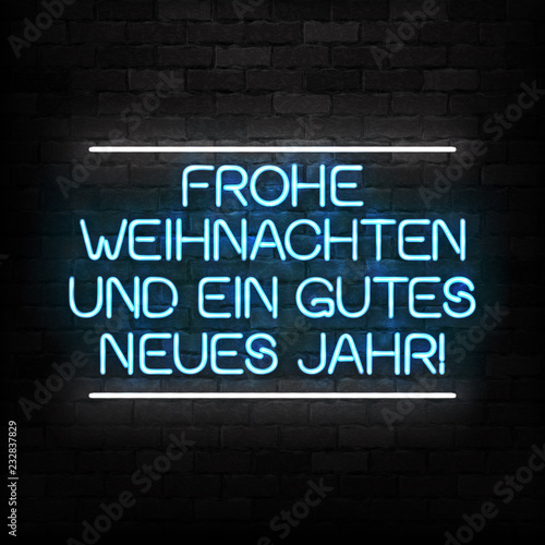 Vector realistic isolated neon sign of Merry Christmas in German logo for decoration and covering on the wall background. Concept of Happy New Year in Germany.