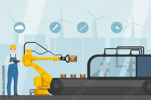 Industrial internet of things. Smart factory. Vector illustration.