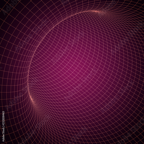 Digital 3d wireframe tunnel. Vector abstract background.