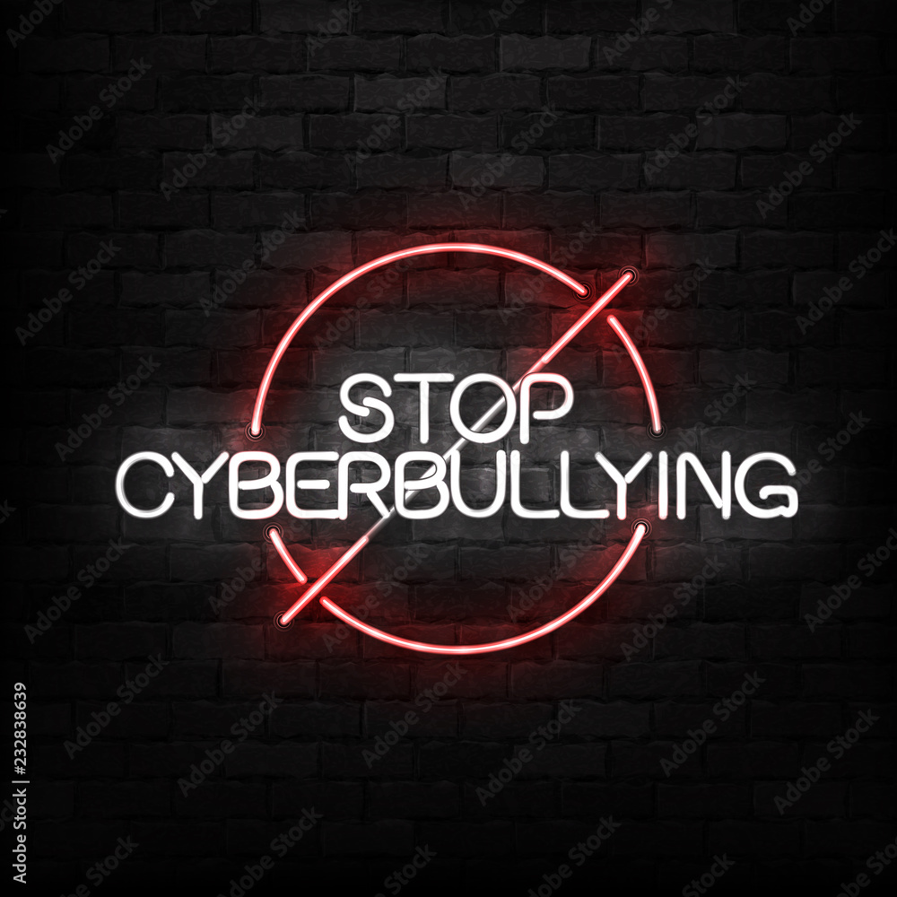 Vector Realistic Isolated Neon Sign Of Stop Cyberbullying Logo For Decoration And Covering On 8097
