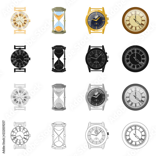 Vector design of clock and time icon. Collection of clock and circle stock symbol for web.