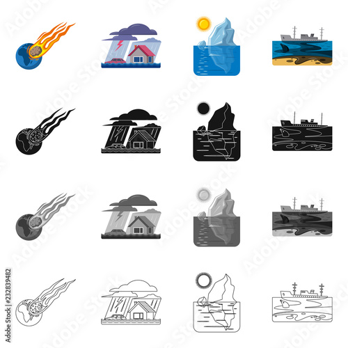 Isolated object of natural and disaster logo. Collection of natural and risk stock symbol for web.