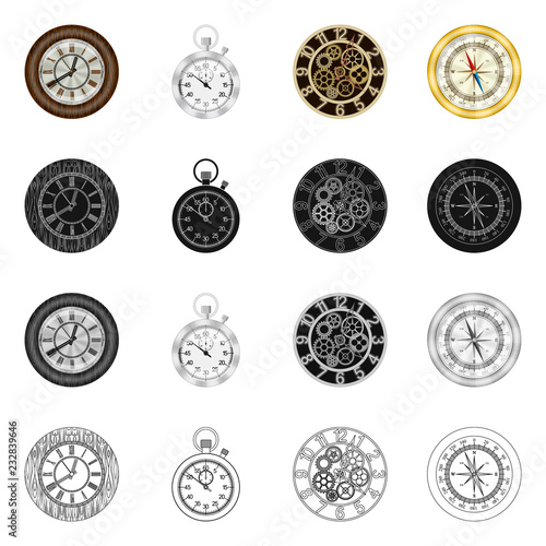 Isolated object of clock and time sign. Collection of clock and circle stock vector illustration.