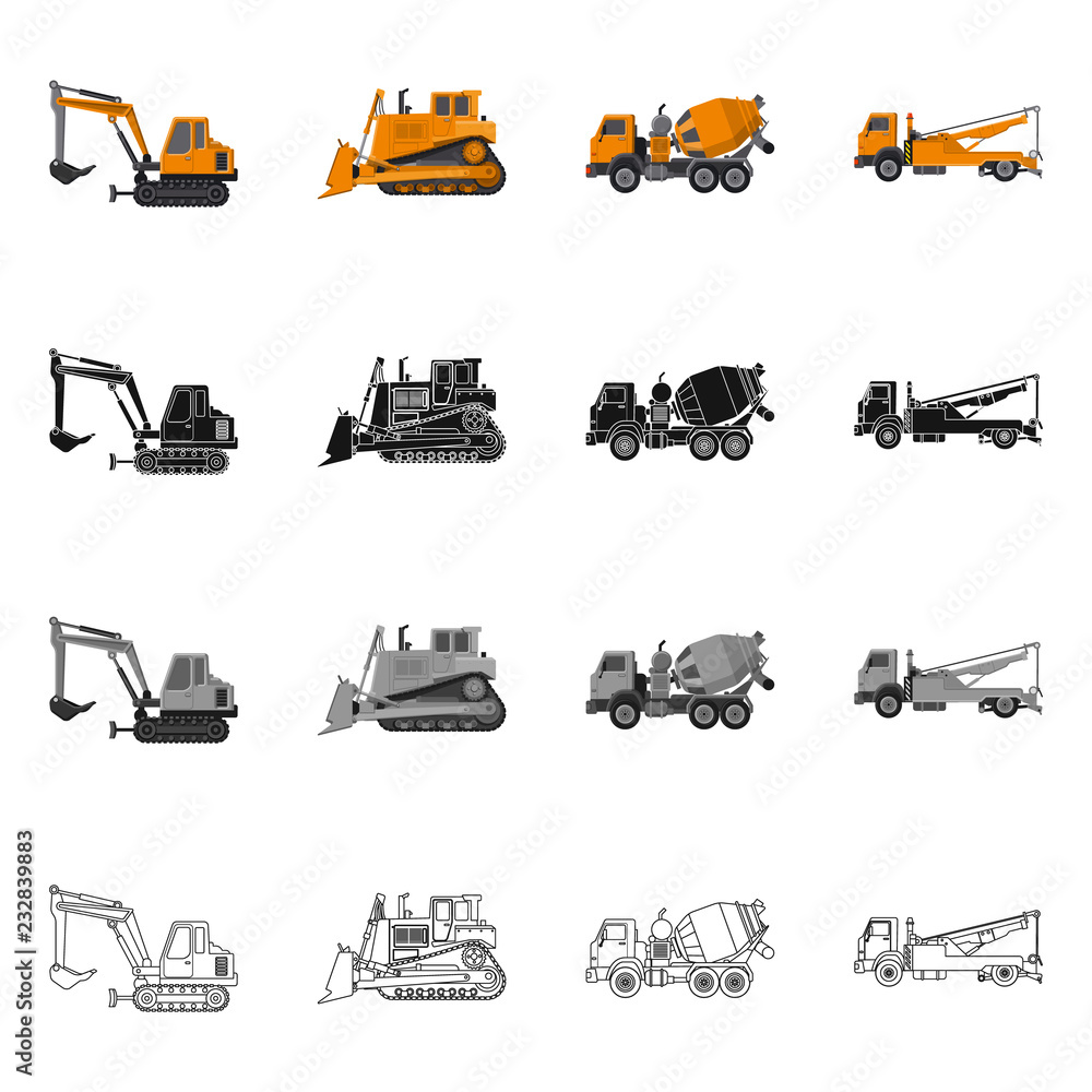 Vector design of build and construction icon. Set of build and machinery stock vector illustration. Vector design of build and construction icon. Set of build and machinery stock vector illustration.
