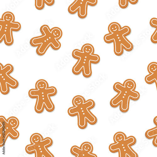 Gingerbread man cookie seamless pattern isolated background